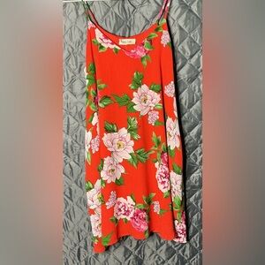 Peach Love California Red Floral Dress small red and pink floral